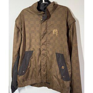 DryJoys FootJoy Men Brown Plaid Zip Snap Jacket XL Golf Removeable Sleeves Bombe